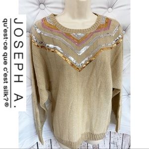 NWT Embellished Cable Knit Sweater Pink Gold Sequins JOSEPH A. women size S